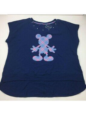 Disney Women's Plus Size Mickey Mouse Shirt Plaid Blue Mickey 2X 18W 20W